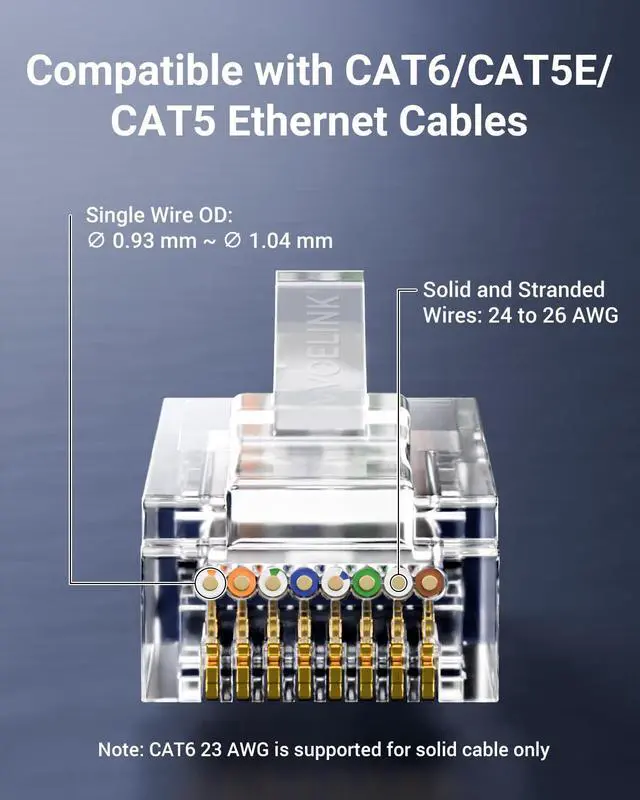 Alt view image 4 of 7 - Cat6 RJ45 Pass Through Connectors, Gold Plated 8P8C, 10 Gbps, 50-Pack