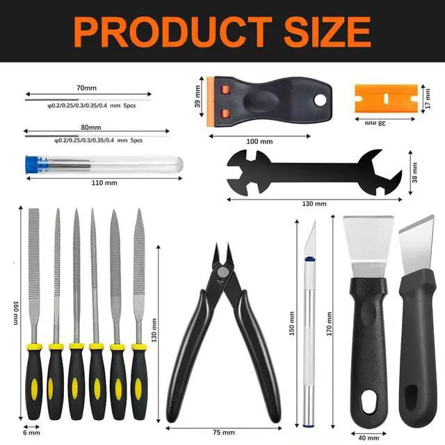 Alt view image 6 of 6 - 56Pcs 3D Printer Tool Kit & Accessories for All FDM/SLA Printers, Includes Nozzle Cleaning Kit, Scraper, Deburring Tool, Files, Brushes - Complete Starter Kit with Case