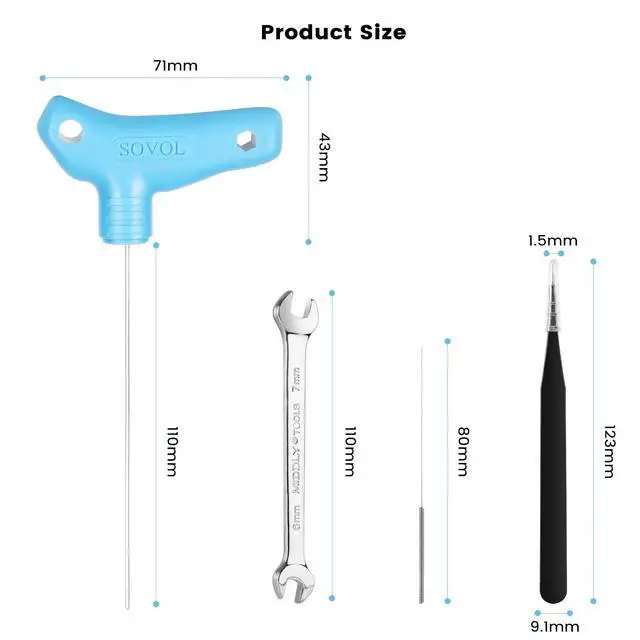 Alt view image 7 of 7 - 3D Printer Tools Kit, 13 Pcs 3D Printer Accessories with L-Size Extruder Nozzle Cleaning Tool, 0.4mm Nozzle Cleaning Needles, Double Function Wrench for E3D & MK8 Nozzles and Straight Tweezer