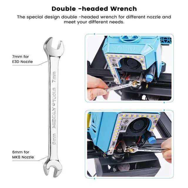 Alt view image 5 of 7 - 3D Printer Tools Kit, 13 Pcs 3D Printer Accessories with L-Size Extruder Nozzle Cleaning Tool, 0.4mm Nozzle Cleaning Needles, Double Function Wrench for E3D & MK8 Nozzles and Straight Tweezer