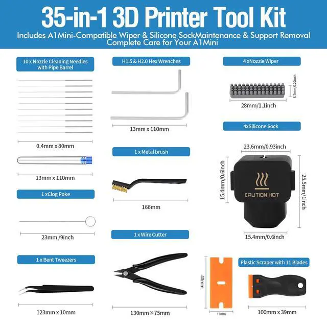 Alt view image 2 of 7 - 35Pcs 3D Printer Tool Kit Compatible with Bambu Lab A1 Mini