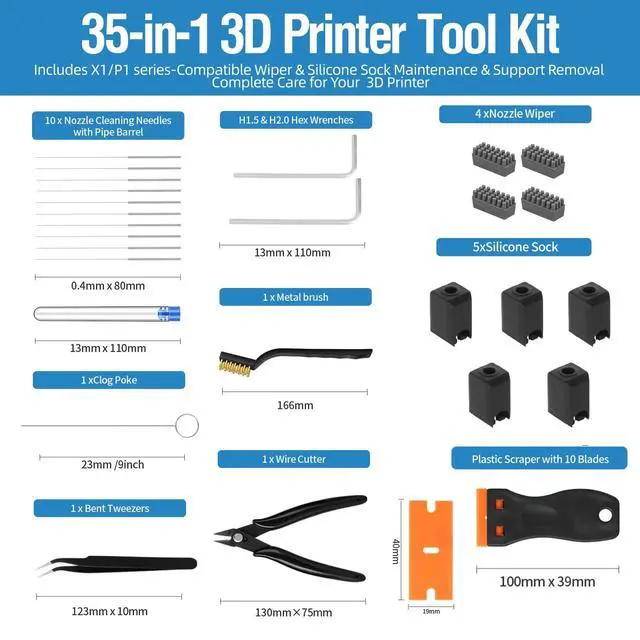Alt view image 2 of 7 - 35Pcs 3D Printer Tool Kit Compatible with Bambu Lab X1/X1C/X1E/P1P/P1S