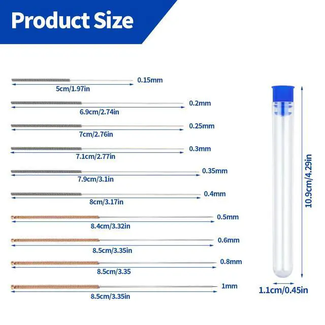 Alt view image 2 of 7 - 10 PCS 3D Printer Nozzle Cleaning Kit, 0.15/0.2/0.25/0.3/0.35/0.4/0.5/0.6/0.8/1.0mm Stainless Steel Nozzle Cleaning Needles, 3D Printer Nozzle Cleaner Tool for 3D Printer Accessory