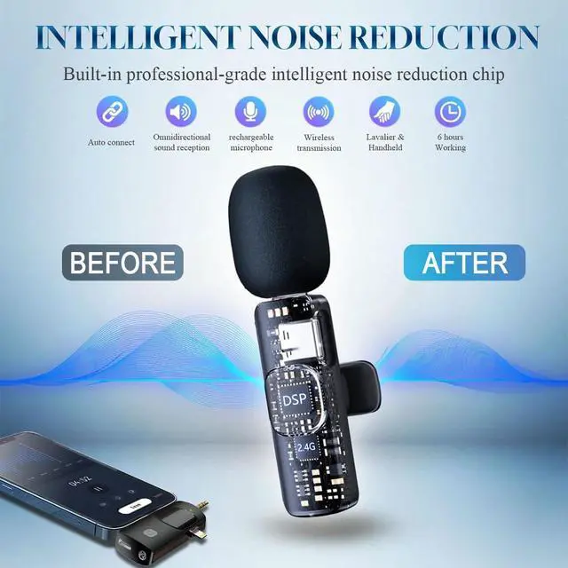 Alt view image 2 of 6 - 3 in 1 Wireless Lavalier Microphone for iPhone, iPad, Android, Camera,12-Hour Battery, mini Noise Reduction Recording Mic 2.4G Ultra-Low Delay, Microphone for Vlog/ TikTok/YouTube Live Stream( 2 Mic)