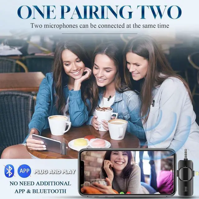 Alt view image 3 of 6 - 3 in 1 Wireless Lavalier Microphone for iPhone, iPad, Android, Camera,12-Hour Battery, mini Noise Reduction Recording Mic 2.4G Ultra-Low Delay, Microphone for Vlog/ TikTok/YouTube Live Stream( 2 Mic)