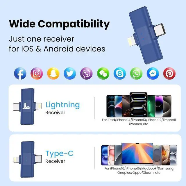 Alt view image 3 of 7 - Wireless Lavalier Microphone for iPhone, Noise Cancelling