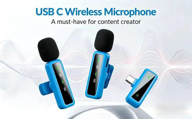 Alt view image 2 of 7 - Wireless Lavalier Microphone for iPhone - iPad, Android Phone Computer, Mini Microphone for Live Streaming, Video Recording, Outdoor or Indoor Interviews, YouTube, TikTok, Vlog (Blue)