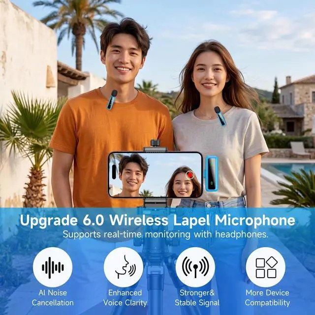 Alt view image 7 of 7 - Wireless Lavalier Microphone for iPhone - iPad, Android Phone Computer, Mini Microphone for Live Streaming, Video Recording, Outdoor or Indoor Interviews, YouTube, TikTok, Vlog (Blue)