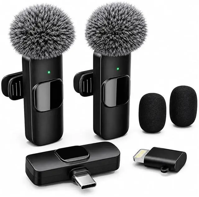 Main image of Wireless Lavalier Microphone for iPhone Android, 2Pcs Mini Mic, Plug & Play