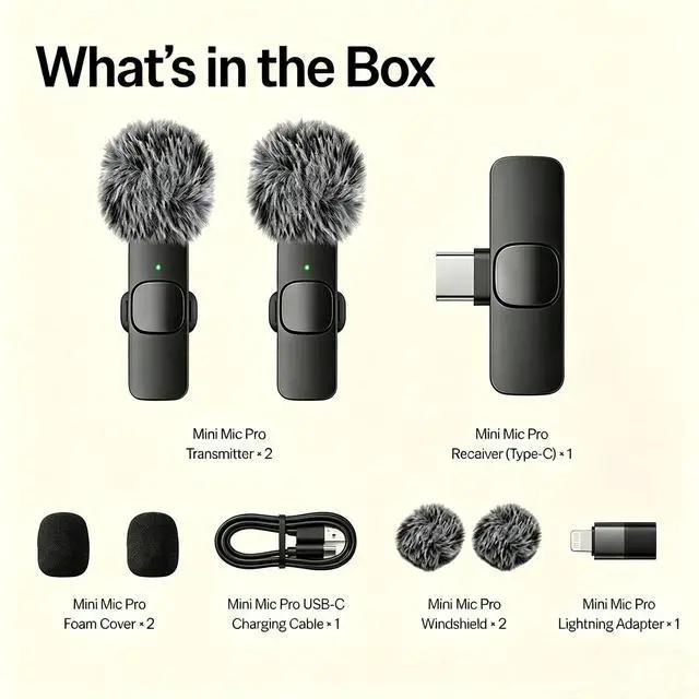 Alt view image 7 of 7 - Wireless Lavalier Microphone for iPhone Android, 2Pcs Mini Mic, Plug & Play