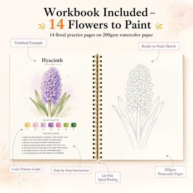 Alt view image 2 of 7 - 50 Colors Watercolor Paint Set with Watercolor Workbook for Adults