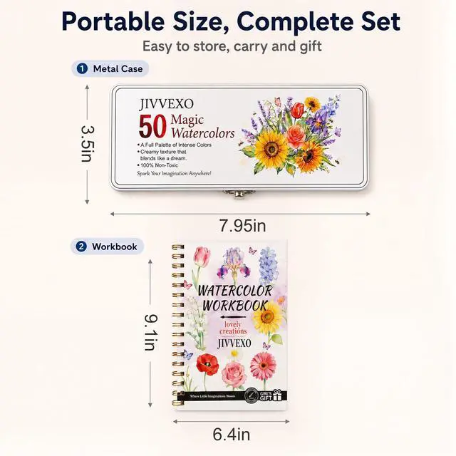 Alt view image 5 of 7 - 50 Colors Watercolor Paint Set with Watercolor Workbook for Adults