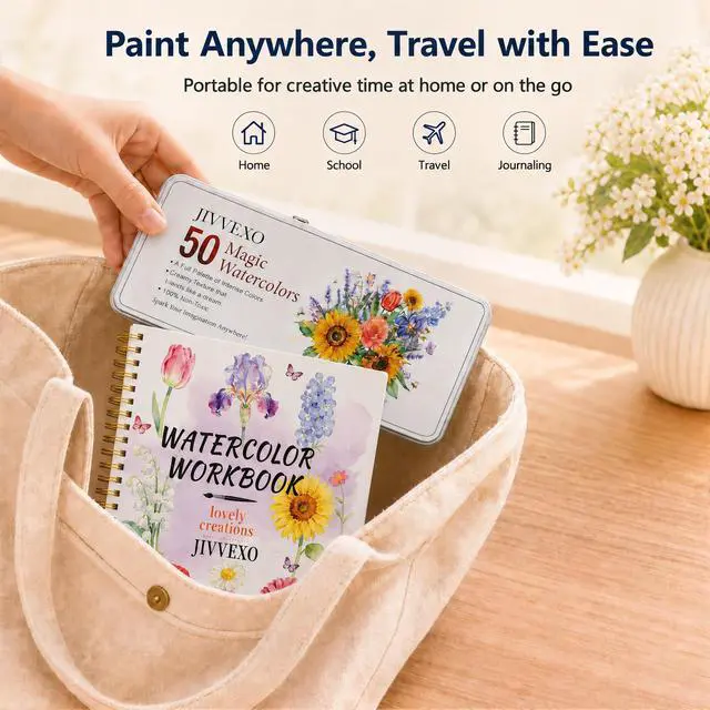 Alt view image 6 of 7 - 50 Colors Watercolor Paint Set with Watercolor Workbook for Adults