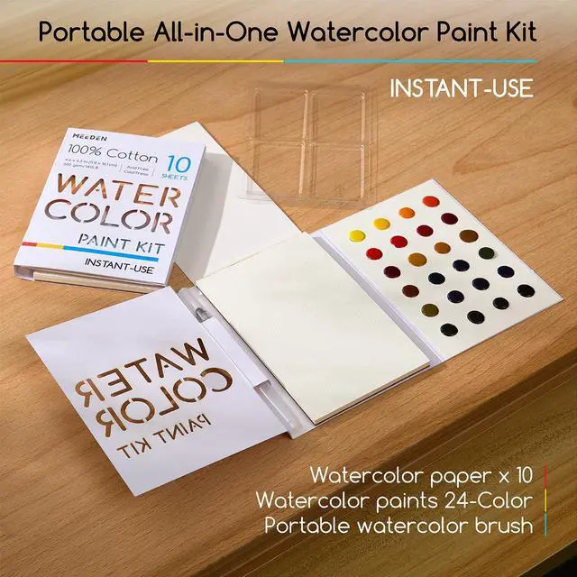 Alt view image 2 of 7 - Watercolor Paint Set - 24 Colors Painting Supplies with 10 Watercolor Papers & Brush, Portable Art Paint Kit Perfect as Travel Set for Outdoor Artist