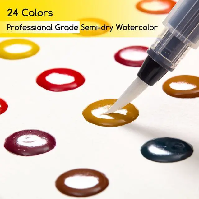Alt view image 3 of 7 - Watercolor Paint Set - 24 Colors Painting Supplies with 10 Watercolor Papers & Brush, Portable Art Paint Kit Perfect as Travel Set for Outdoor Artist