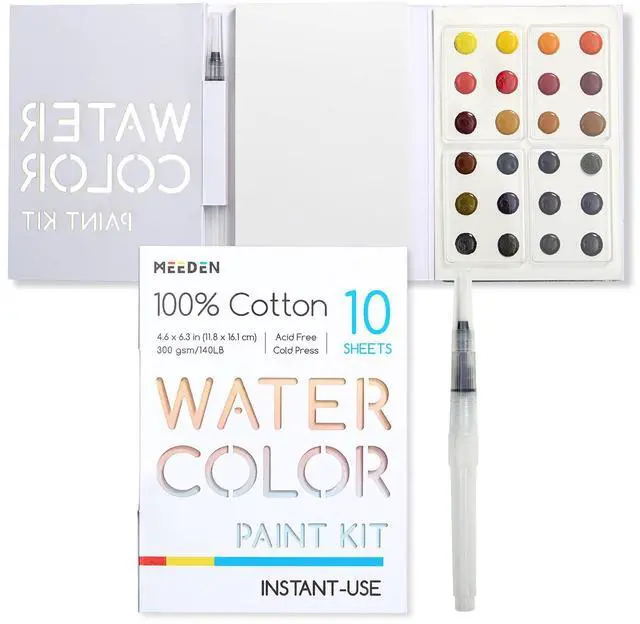 Alt view image 7 of 7 - Watercolor Paint Set - 24 Colors Painting Supplies with 10 Watercolor Papers & Brush, Portable Art Paint Kit Perfect as Travel Set for Outdoor Artist