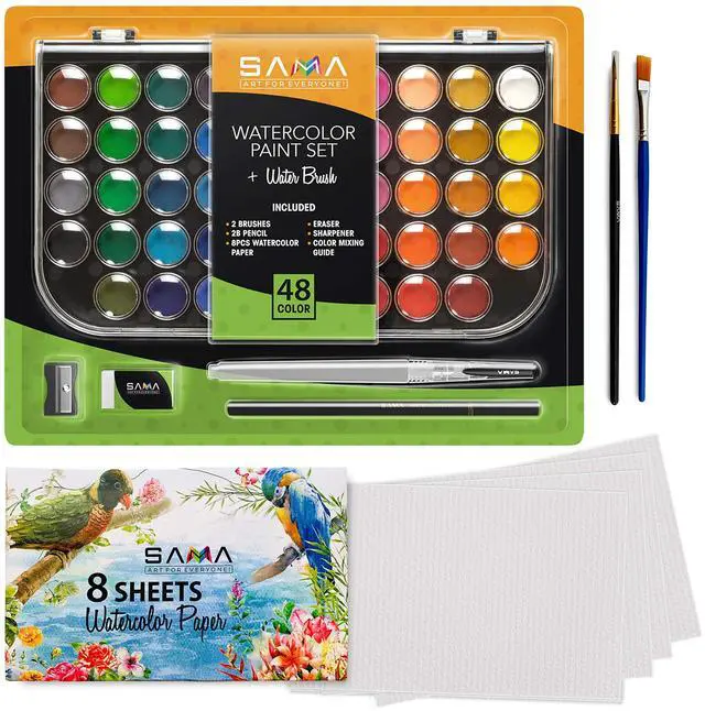 Alt view image 7 of 7 - 48-color Watercolor Paint Set with Brushes, Refillable Brush, Watercolor Papers, Pencil & Removable Mixing Tray - Easy Blending & Washable