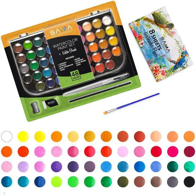 Alt view image 6 of 7 - 48-color Watercolor Paint Set with Brushes, Refillable Brush, Watercolor Papers, Pencil & Removable Mixing Tray - Easy Blending & Washable