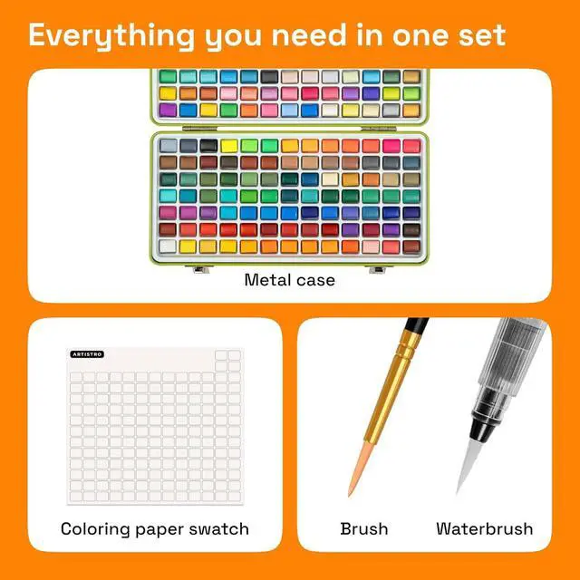 Alt view image 2 of 7 - 50 Metallic Colors Watercolor Paint Set - Portable Paint Set with Palette and Brush Pens - Travel Water Color Kit for Adults, Professionals, Kids - Art and Painting Supplies - Christmas Gift