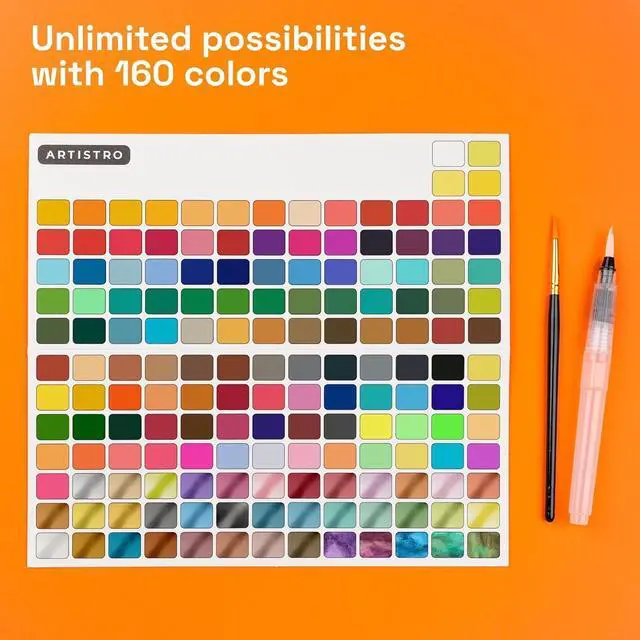 Alt view image 4 of 7 - 50 Metallic Colors Watercolor Paint Set - Portable Paint Set with Palette and Brush Pens - Travel Water Color Kit for Adults, Professionals, Kids - Art and Painting Supplies - Christmas Gift