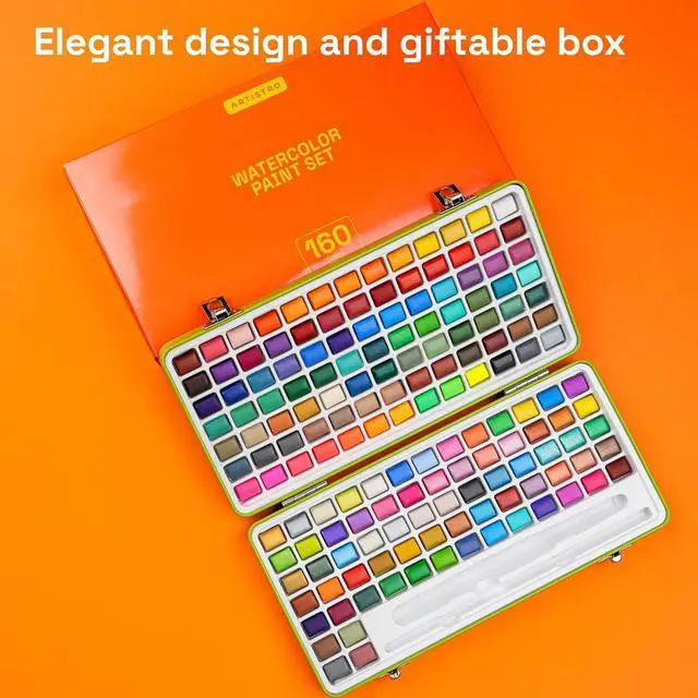 Alt view image 3 of 7 - 50 Metallic Colors Watercolor Paint Set - Portable Paint Set with Palette and Brush Pens - Travel Water Color Kit for Adults, Professionals, Kids - Art and Painting Supplies - Christmas Gift