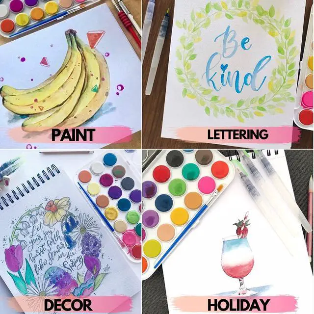 Alt view image 2 of 7 - Watercolor Painting, Drawing & Art Supplies Set | Includes 21 Watercolor Palette, 30 Sheets & 3 Water Brush Pens in Assorted Sizes | Ideal for Home, School Art Projects & Bedroom Decoration