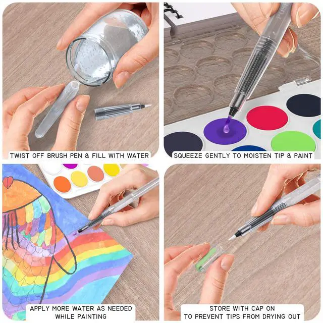 Alt view image 4 of 7 - Watercolor Painting, Drawing & Art Supplies Set | Includes 21 Watercolor Palette, 30 Sheets & 3 Water Brush Pens in Assorted Sizes | Ideal for Home, School Art Projects & Bedroom Decoration