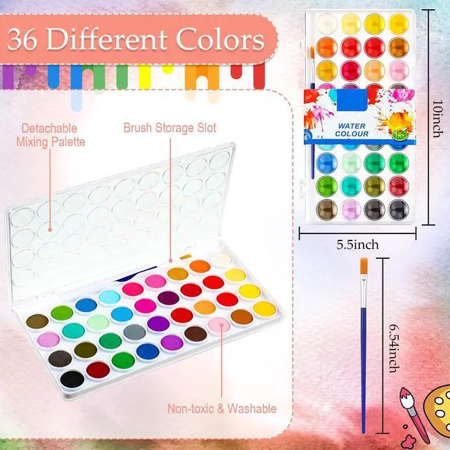 Alt view image 3 of 5 - Gifts Bulk Watercolor Paint Washable Watercolor Paint Kits Palette and Brushes Portable Water Color Supplies for Adults, Beginners Artists Graduation Gift(1 Pack,36 Colors)
