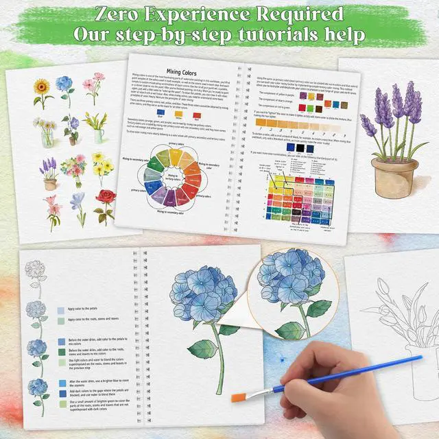 Alt view image 5 of 7 - Beginners Watercolor Workbook for Adults, Step-by-Step Coloring Book Set