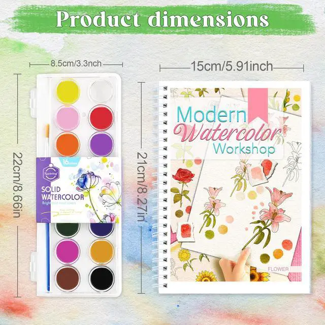 Alt view image 6 of 7 - Beginners Watercolor Workbook for Adults, Step-by-Step Coloring Book Set