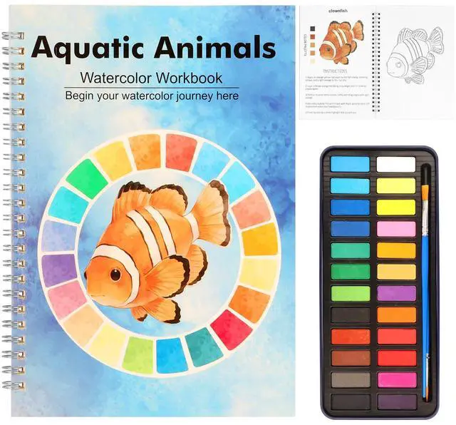 Main image of Watercolor Workbook, 24 Colors Solid Paint Set
