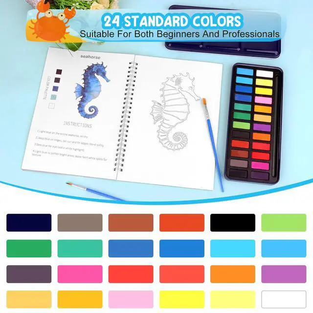 Alt view image 6 of 7 - Watercolor Workbook, 24 Colors Solid Paint Set