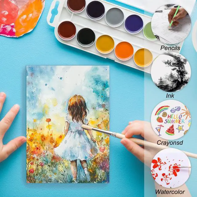 Alt view image 5 of 7 - 40 Sheets Cotton Watercolor Paper 140lb/300 GSM Hot Press Water Coloring Paint Paper for Art Painting Watercolor Drawing Artist, 7.68x5.31 Inch