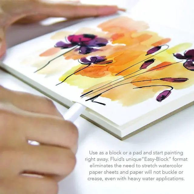 Alt view image 3 of 6 - Fluid Artist Watercolor Block, 140 lb (300 GSM) Hot Press Paper Pad for Watercolor Painting and Wet Media with Easy Block Binding, 4 x 6 inches, 15 White Sheets