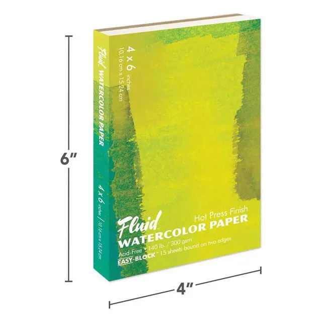 Alt view image 2 of 6 - Fluid Artist Watercolor Block, 140 lb (300 GSM) Hot Press Paper Pad for Watercolor Painting and Wet Media with Easy Block Binding, 4 x 6 inches, 15 White Sheets