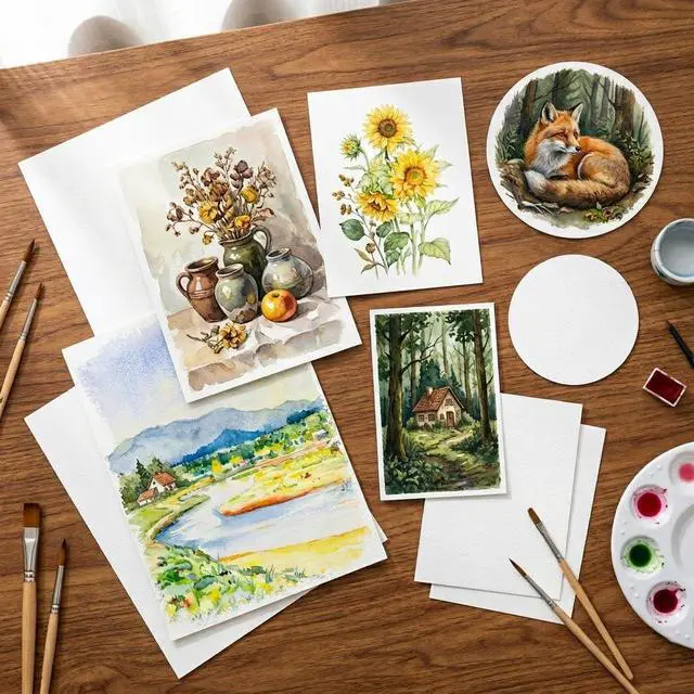 Alt view image 7 of 7 - Watercolor Paper Bulk, 60 Sheets 140 lb/300 GSM Cold Press Watercolor Paper, 6 Sizes White Paint Paper Including 8.5 x 11, 7 x 10, 5 x 7, 4 x 6, 6" Round & 4" Round, for Painting, Cards, Art Crafts