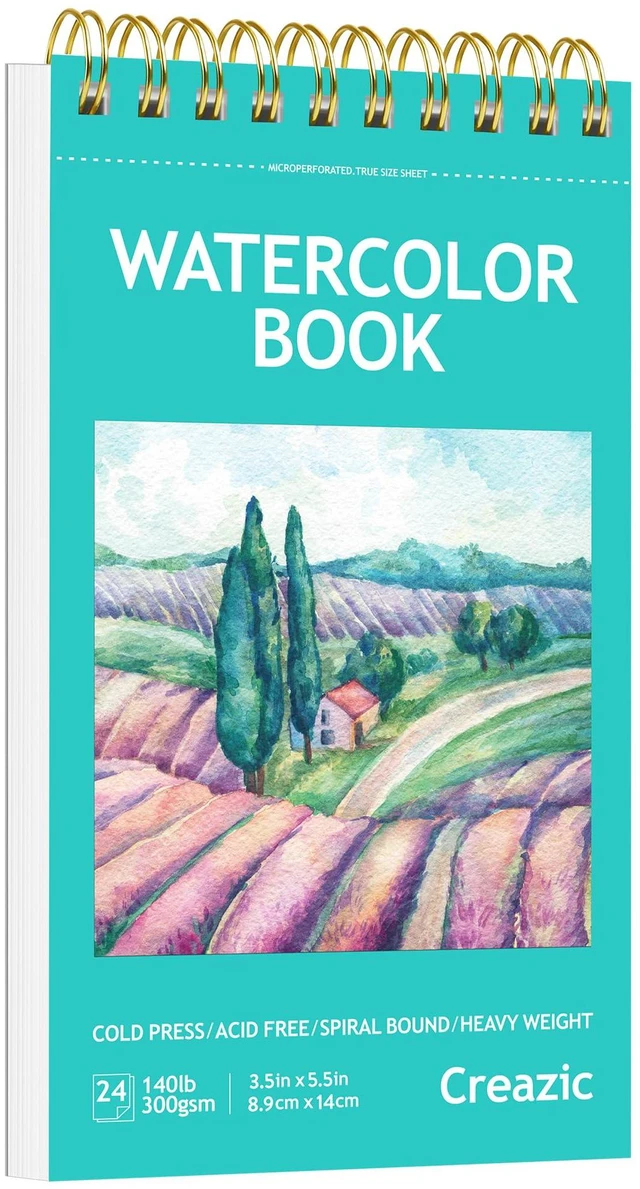 Main image of Small Watercolor Sketchbook, 3.5" x5.5(140lb/300g), Spiral Bound with Tear Line. Artist Water Color Paper, Portable Travel Notebook for Watercolor or Quick Sketch - Ideal for Kids & Adults