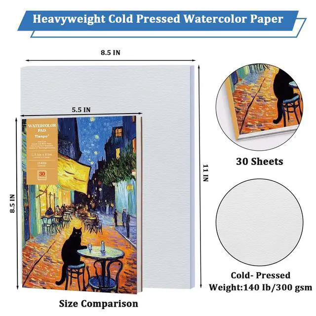 Alt view image 2 of 7 - Watercolor Paper Pad, 8.5 x5.5 in 140lb/300gsm, 30 Sheets, Cold Press Acid-Free, Artist Grade Water Color Art Drawing Painting Paper, Drawing Art Supplies for Adults, Teens, Kids