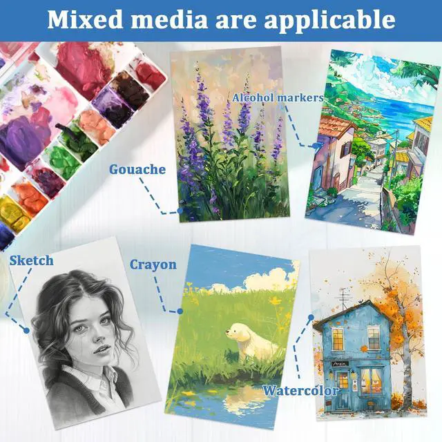 Alt view image 4 of 7 - Watercolor Paper Pad, 8.5 x5.5 in 140lb/300gsm, 30 Sheets, Cold Press Acid-Free, Artist Grade Water Color Art Drawing Painting Paper, Drawing Art Supplies for Adults, Teens, Kids