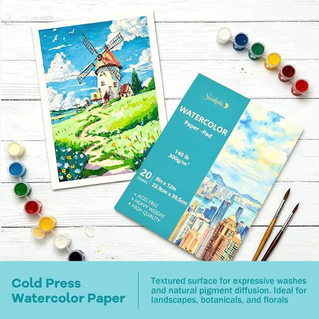 Alt view image 3 of 7 - Watercolor Paper Book, 9"x12", 300 GSM Cold Press Texture Paper Pad