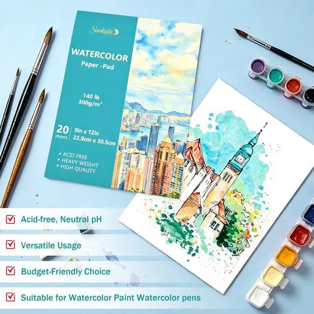 Alt view image 4 of 7 - Watercolor Paper Book, 9"x12", 300 GSM Cold Press Texture Paper Pad