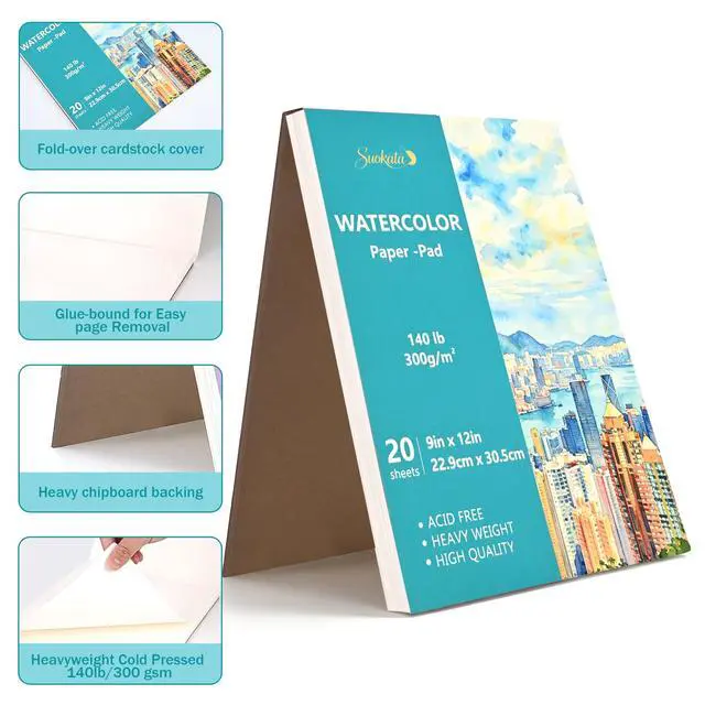 Alt view image 6 of 7 - Watercolor Paper Book, 9"x12", 300 GSM Cold Press Texture Paper Pad