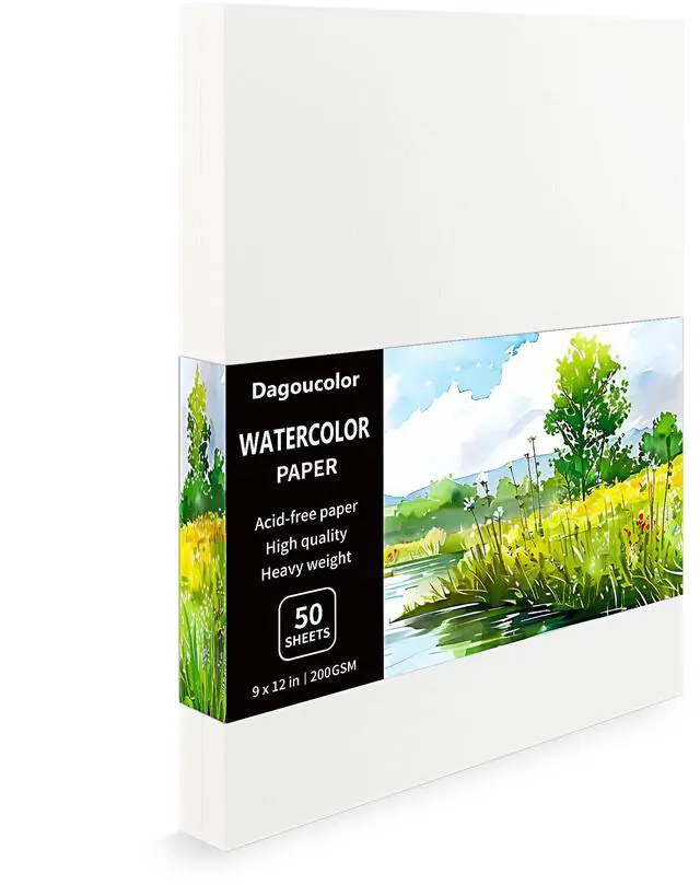 Main image of Watercolor Paper, 9" x 12", 200GSM, 50 Pcs Bulk Water Color Paper, Art Supplies for Artists Adults Boys Girls Students, Painting, Drawing, Mixed Media