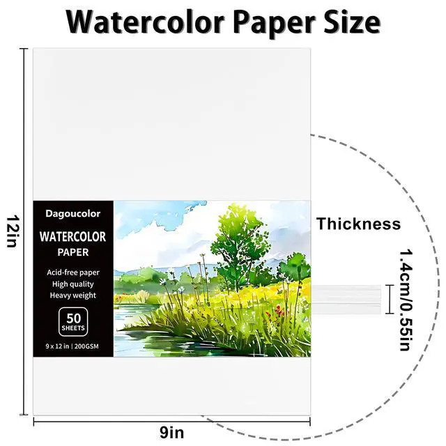 Alt view image 2 of 6 - Watercolor Paper, 9" x 12", 200GSM, 50 Pcs Bulk Water Color Paper, Art Supplies for Artists Adults Boys Girls Students, Painting, Drawing, Mixed Media