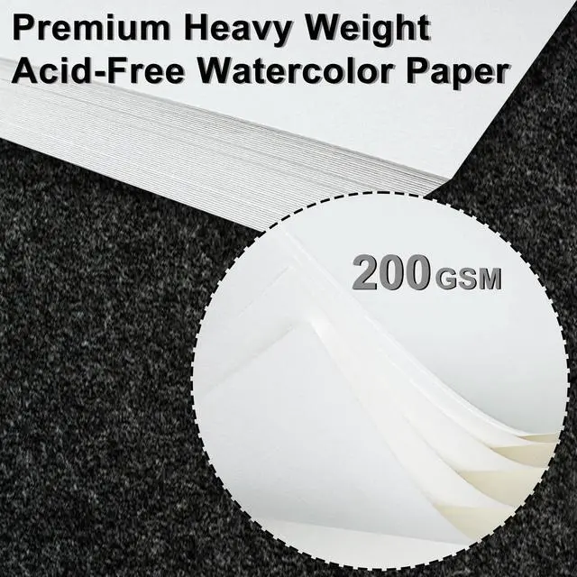 Alt view image 4 of 6 - Watercolor Paper, 9" x 12", 200GSM, 50 Pcs Bulk Water Color Paper, Art Supplies for Artists Adults Boys Girls Students, Painting, Drawing, Mixed Media
