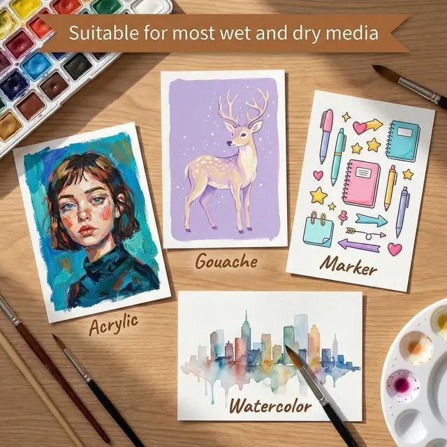 Alt view image 6 of 7 - 82 Sheets 5x7 Watercolor Paper Bulk, 110 lb/230 GSM Cold Press Paper White Water Color Paper for Kids Child Adults Artists Drawing Wedding Gift Cards for Drawing Painting Markers Gouache Watercolors