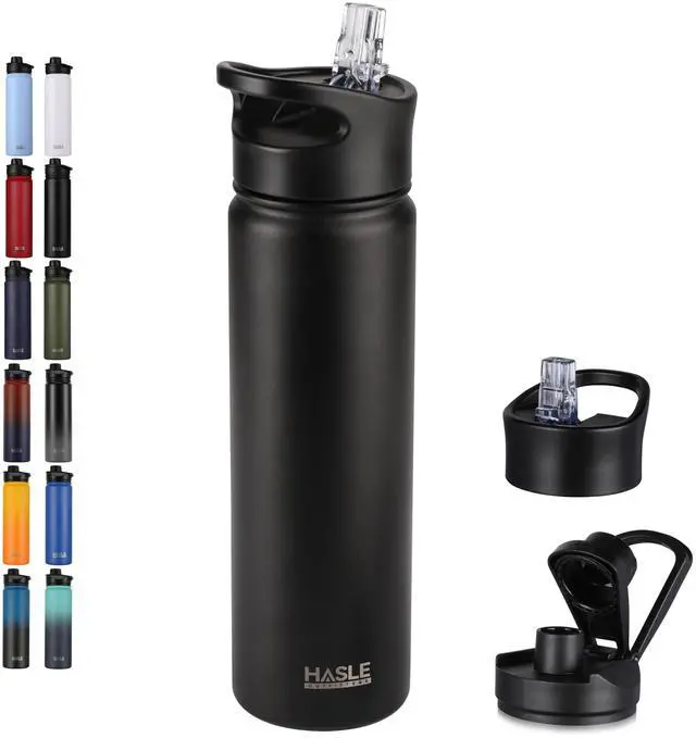 Main image of Insulated Water Bottle 22 oz Double Wall Stainless Steel Water Bottle Wide Mouth with Straw Lid & Spout Lid Keeps Cold or Hot(Black,1)