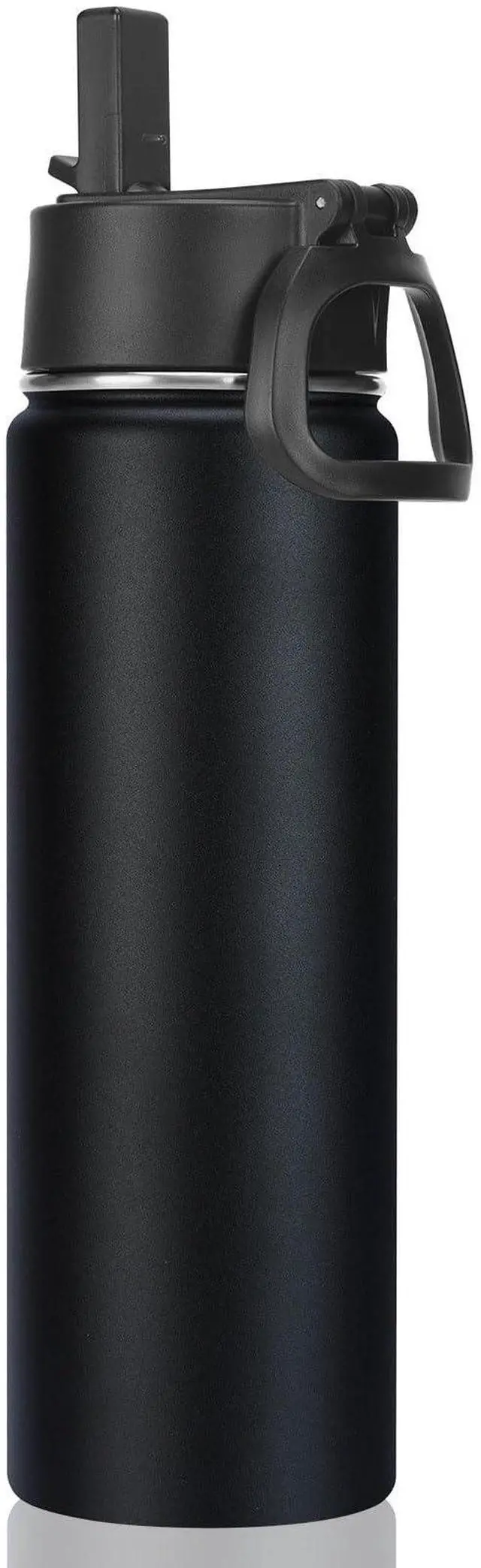 Main image of 22 oz Insulated Water Bottle with Straw Lid, Double Walled Vacuum Stainless Steel Water Bottles Leak Proof, Wide Mouth (Black,1 Pack)
