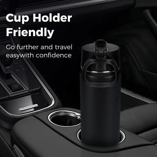 Alt view image 6 of 7 - 22 oz Insulated Water Bottle with Straw Lid, Double Walled Vacuum Stainless Steel Water Bottles Leak Proof, Wide Mouth (Black,1 Pack)