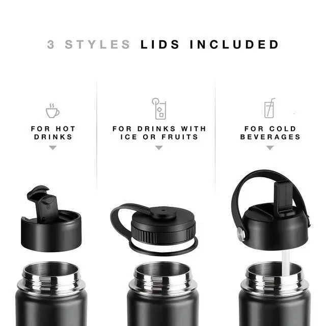Alt view image 3 of 7 - Stainless Steel Insulated Water Bottle and Travel Mug for Hot and Cold Beverages, Wide Mouth, Double Wall Insulated Hydration Sports Water Bottle for Hiking, Biking, Outdoor, 22 OZ BPA Free